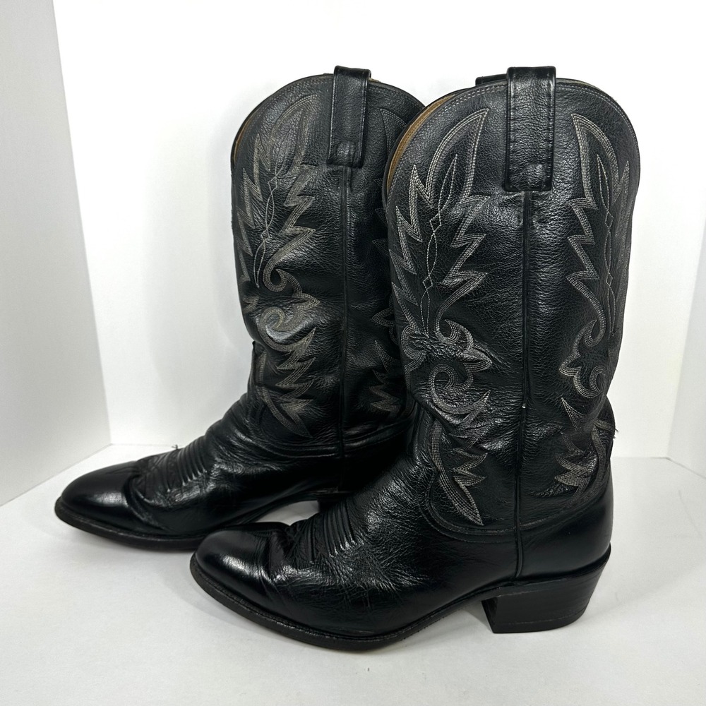 Dan Post Mens Black Leather Western Cowboy Boots Pointed Toe 16770 Size 10 EW